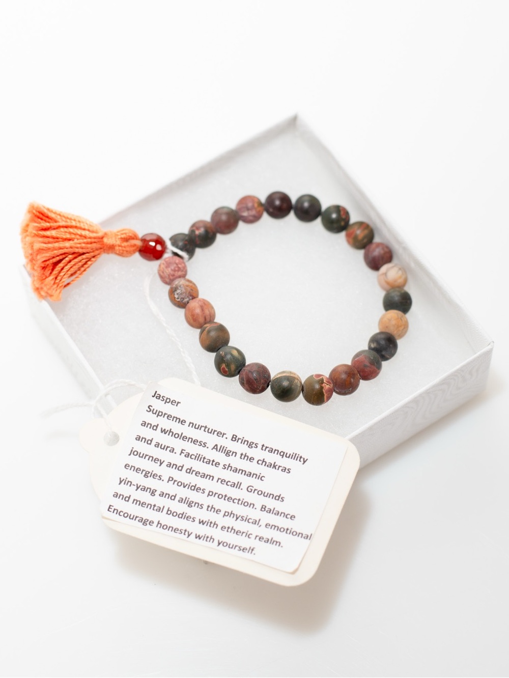 Multicolor Gemstone Beaded Bracelet with Orange Tassel